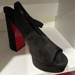 Brand New Never Worn Christian Louboutin Black Suede Platform Peep-Toe Heels